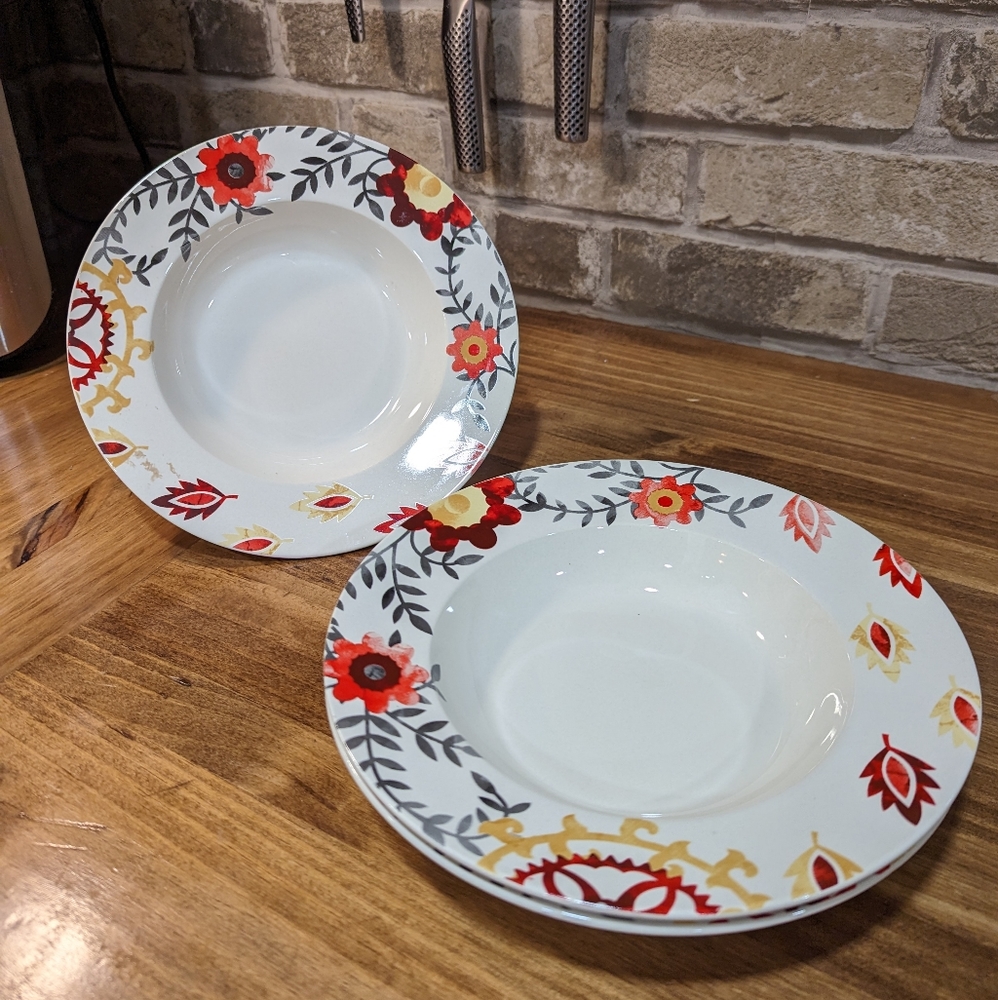 Cook's Essentials Floral Stoneware Wide Rimmed Soup Bowls - 3 Available